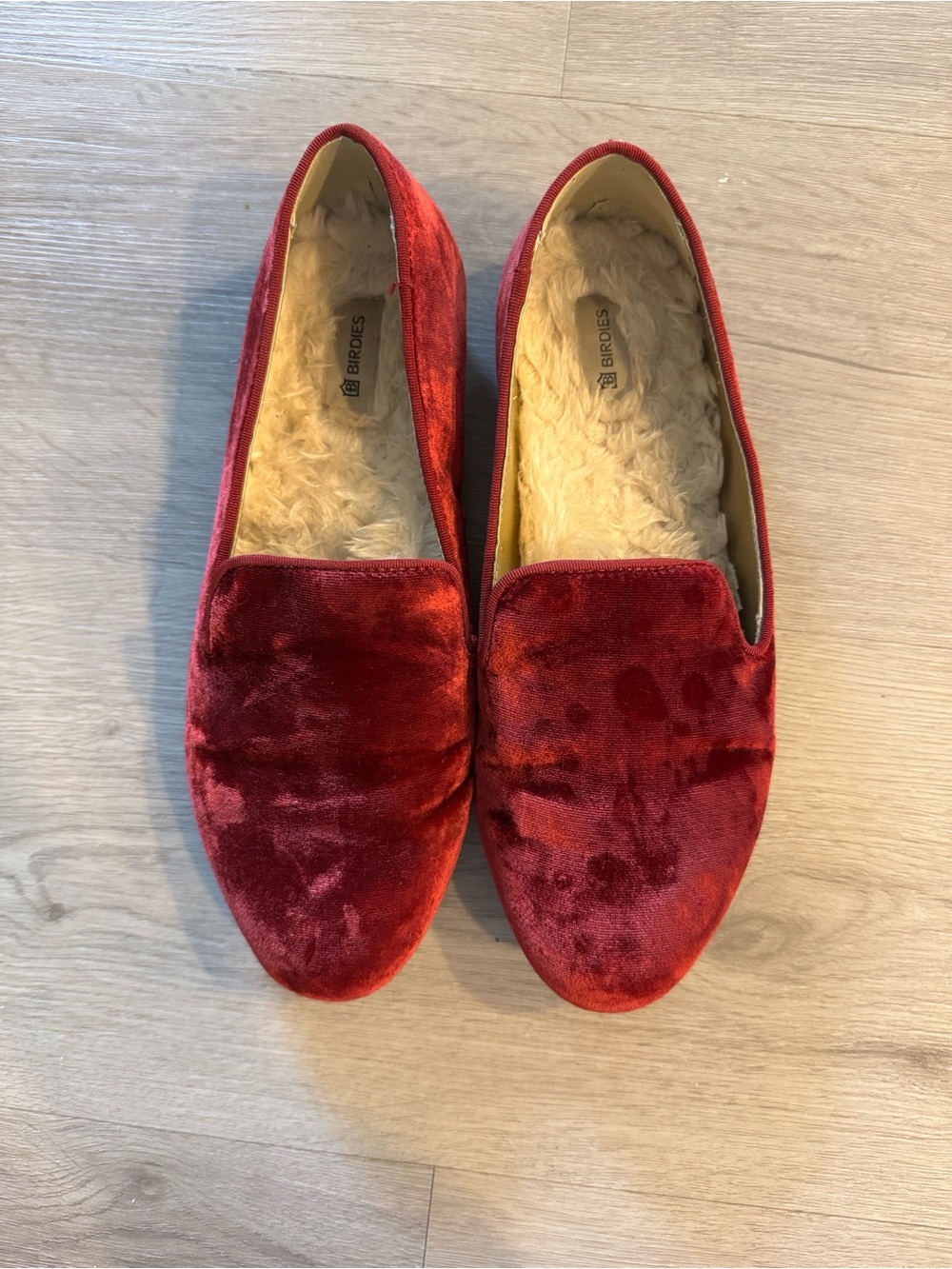 Birdies The Starling Flat Red Velvet Faux Fur Lined Loafer 8